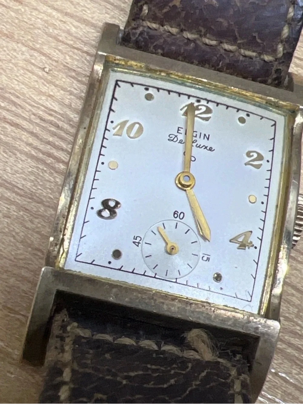 Vintage 1940's Elgin Deluxe 624 10k Rolled Gold Mens Tank Watch